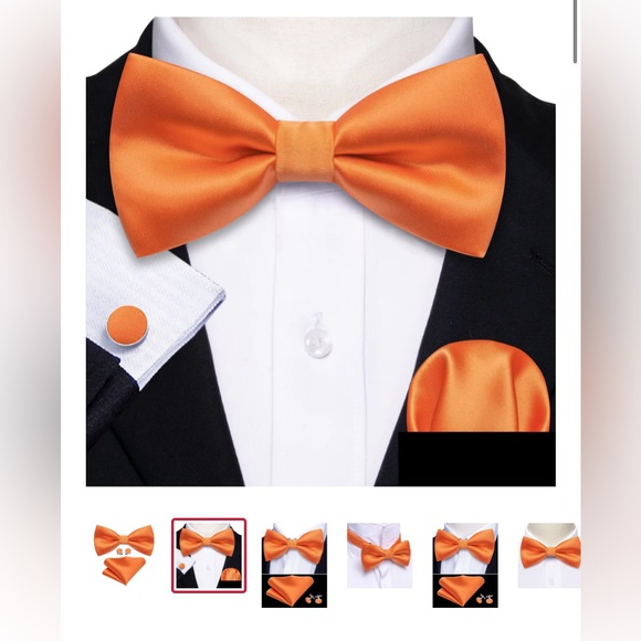 Gusleson Other - Gusleson fashion Orange Solid Silk Pre Tied Bow Tie Hanky Cufflinks Set